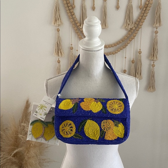 Viral America & Beyond beaded lemon bag w/ earring set Europe travel spring NWT - Picture 7 of 16